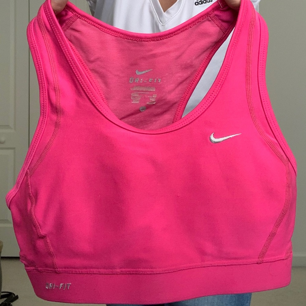 Nike Dri Fit Pink/Gray Embroider Swoosh Sports Bra
